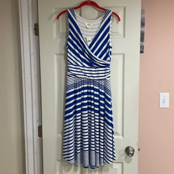 NWT Maeve Anthropologie Sleeveless Blue White Striped Dress size Small